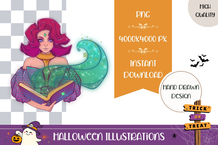 Hand Drawn Magic Illustration, Cartoon Witch Girl PNG