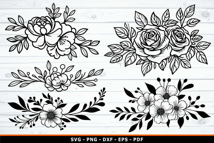 Flower Outline clipart, Floral SVG, Flower SVG, Wedding SVG