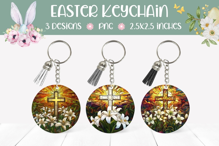 Stained Glass Cross Keychain, Easter Cross Sublimation