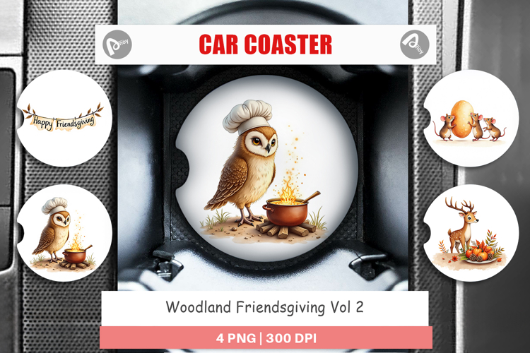 Car Coaster Watercolor Woodland Friendsgiving