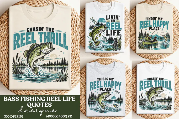 Bass Fishing Reel Thrill PNG, Reel Happy Place Fishing PNG,
