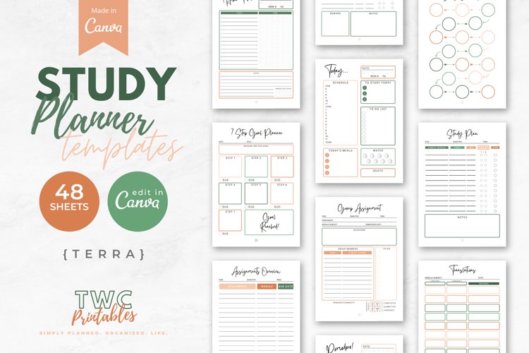 Study planner canva templates