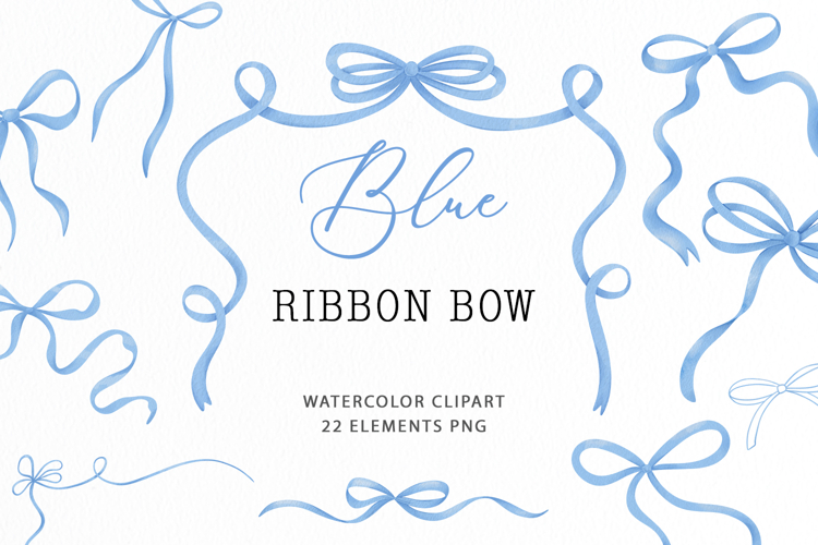 Watercolor Blue Ribbon Bow Clipart