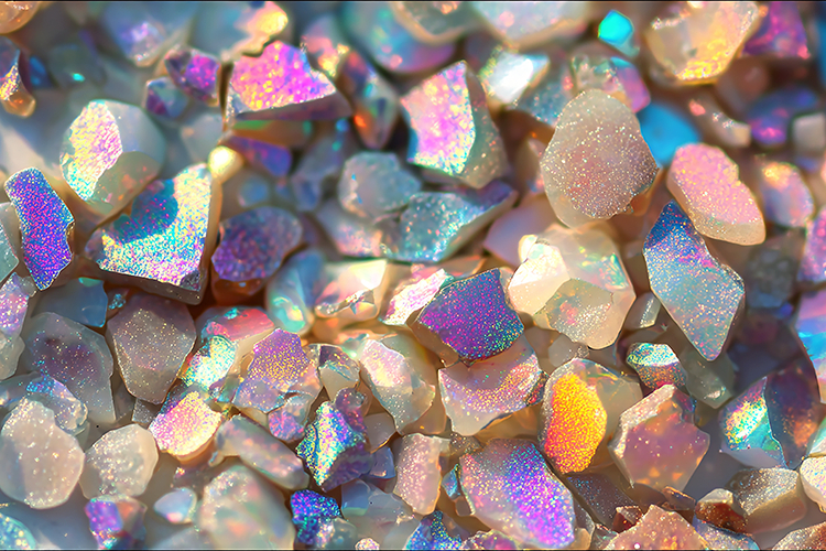 Iridescent crystals scattered together