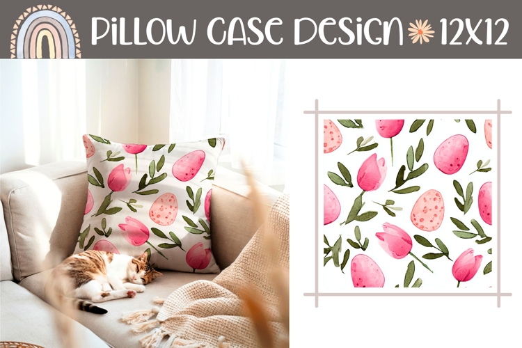 Cartoon Pink Tulips Pillow, Colorful Flowers Pillow Design