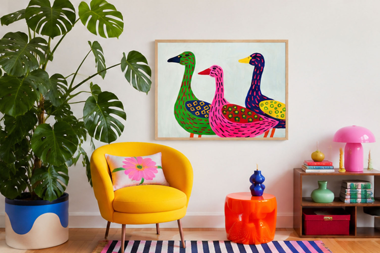 Psychedelic geese printable wall art 3:2 ratio digital paint