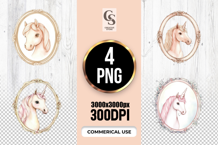 Vintage Unicorn Frame Clipart Sublimation PNG