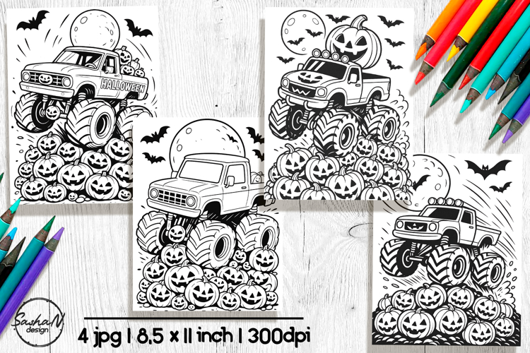 Monster truck Halloween coloring pages