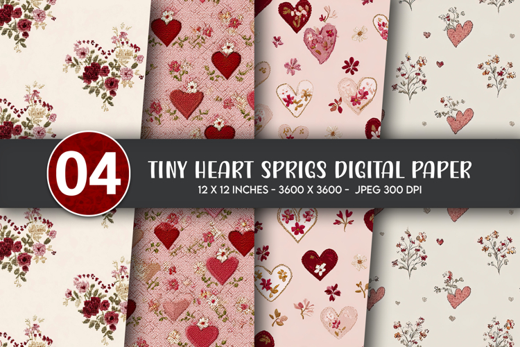 Tiny Heart Sprigs Digital Paper
