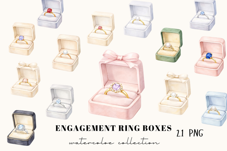 Watercolor Engagement Ring Boxes Clipart