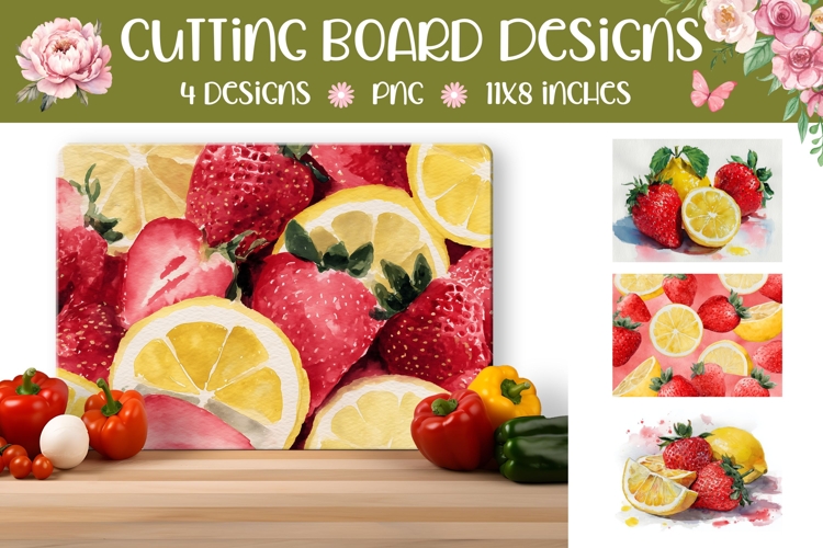 Fruits Cutting Board, Lemon Cutting Board, Watercolor Fruits