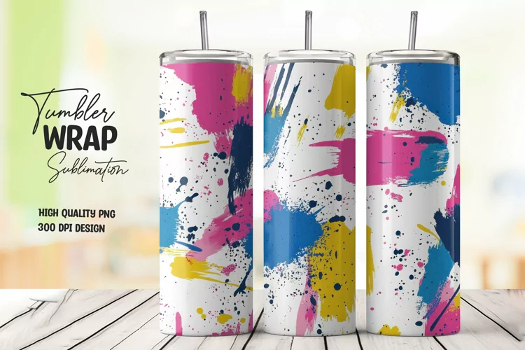 Colorful abstract splashes tumbler wrap sublimation design