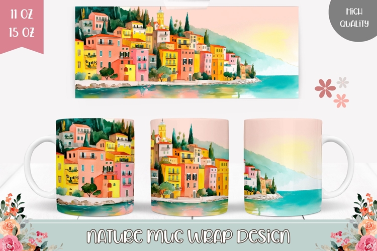 Summer Mug Wrap Design, Lake Mug Sublimation