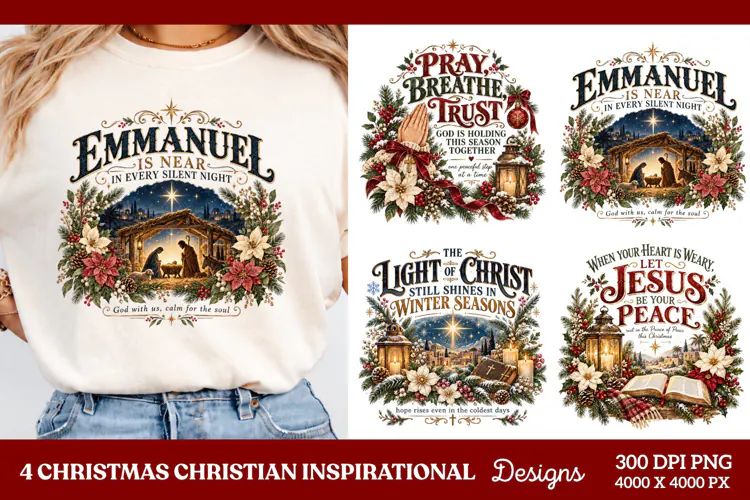 4 Christian Christmas PNG Designs, 4 Christian Inspirational
