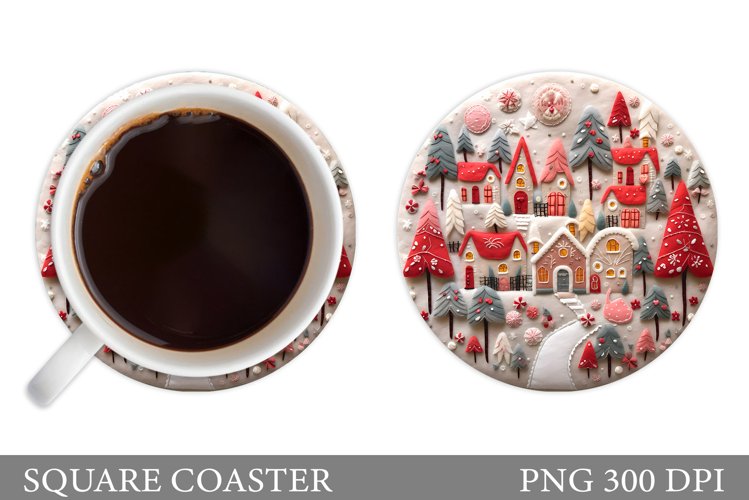 Winter Houses Coaster Sublimation. Winter Round Coaster
