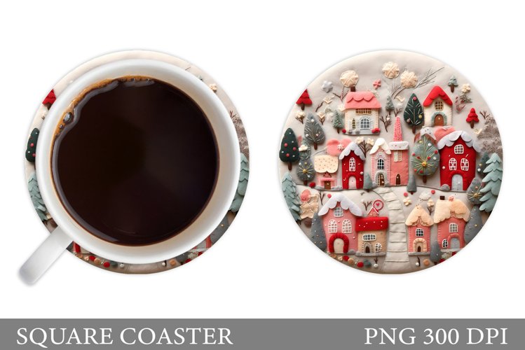 Winter Houses Coaster Design. Winter Coaster Sublimation