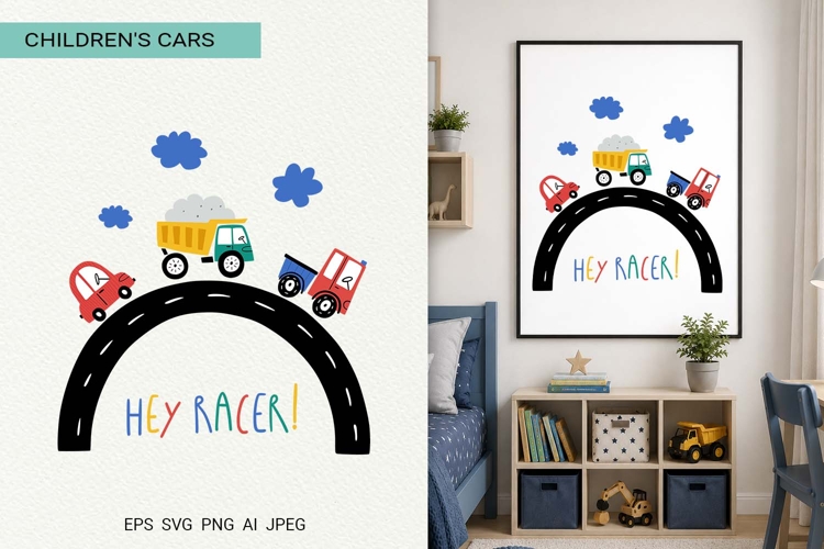 Hey Racer Kids Poster Print | EPS SVG PNG JPG
