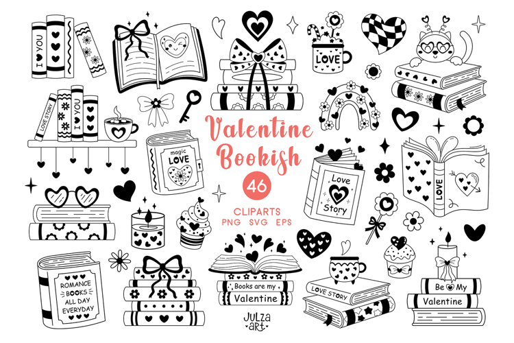 Valentine bookish clipart, Romance books png, Valentines day