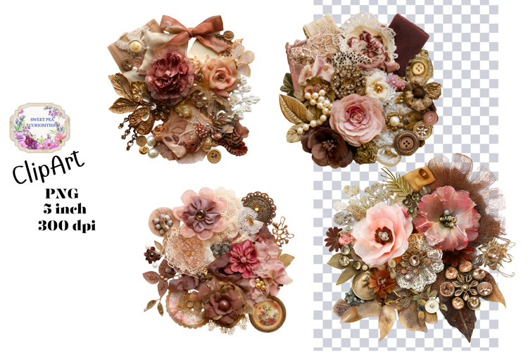 Flowers, Lace Material, Ephemera, PNG, Junk Journal, clipart