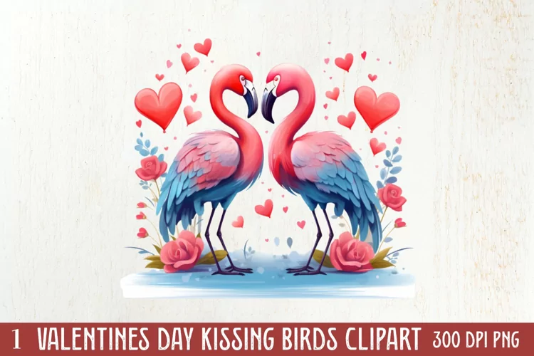 Valentine Kissing Birds Clipart, Valentine Couplet