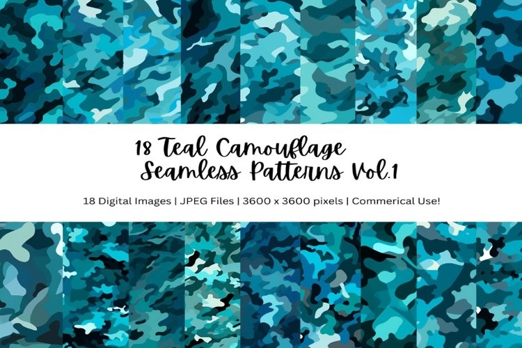 18 Turquoise Camouflage Seamless Patterns - 300DPI
