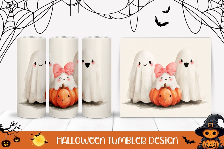 Watercolor Halloween Ghost Tumbler, Funny Halloween PNG