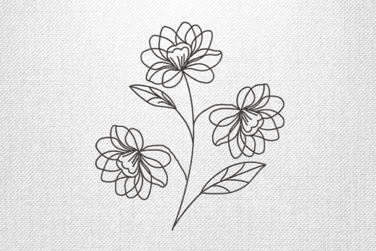 Triple Bloom Line Art Floral Embroidery Design