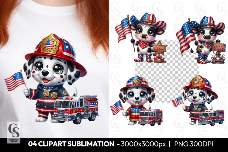 Patriotic Firefighter Dalmatian Clipart PNG