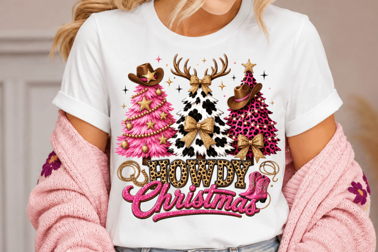 Howdy Christmas PNG, Western Christmas Sublimation, Pink Cow
