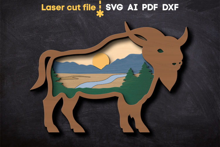 Bison SVG laser cut file for Glowforge