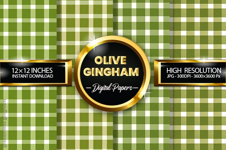 Olive Gingham Digital Papers 04 Variations