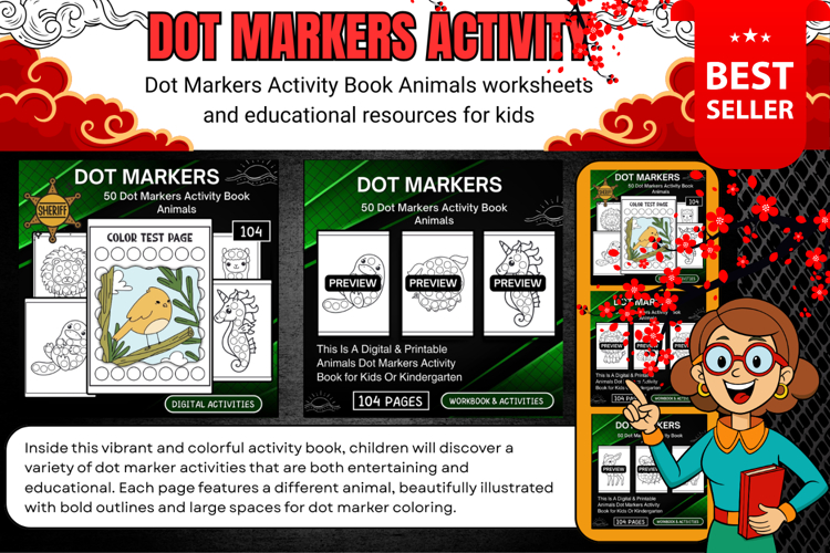 Dot Markers Activity Book Animals Worksheets activities kids