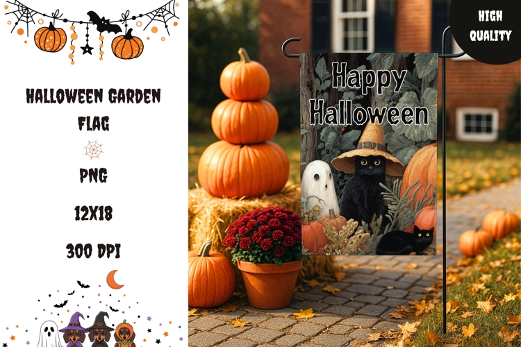 Cartoon Pumpkins Garden Flag, Halloween Cat Garden Flag