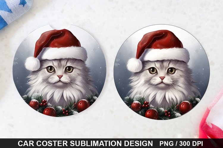 Christmas Cat Car Coaster PNG, Funny Cat Car Coaster