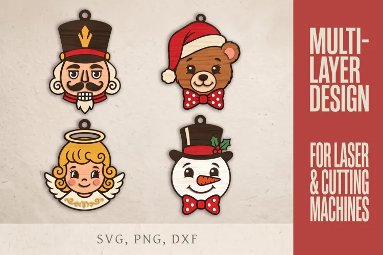 Christmas Ornaments SVG, Layered Laser Cut Files