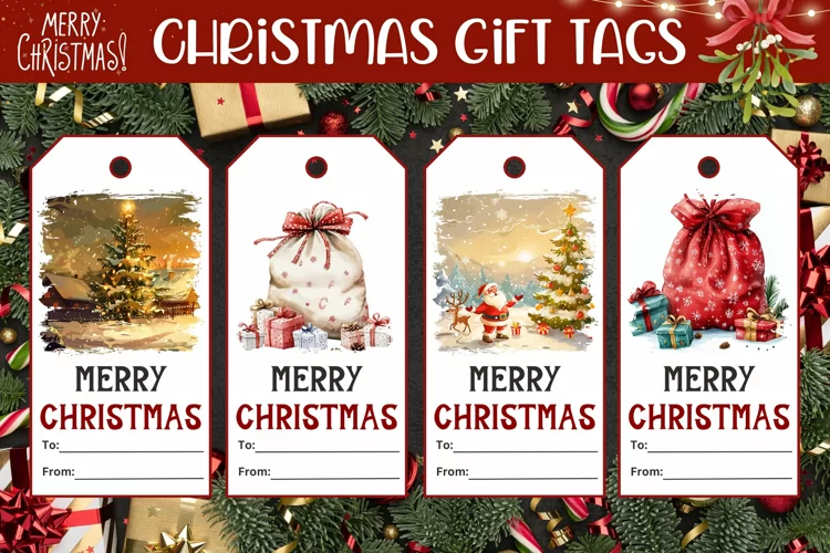 Watercolor Christmas Gift Tags, Winter Sublimation