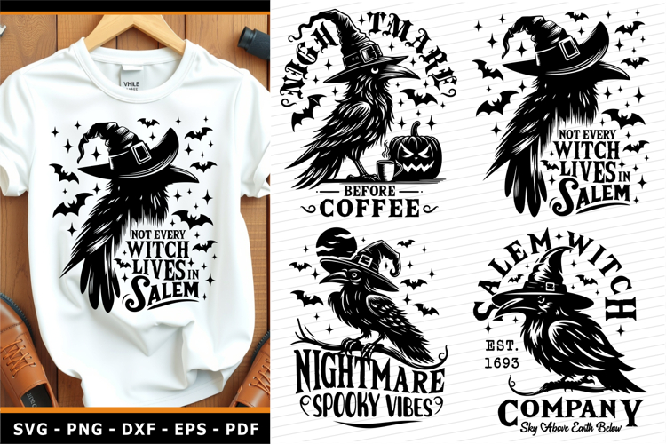 Halloween Witches SVG T Shirt Designs, Raven SVG Cut Files