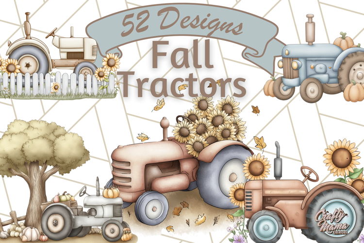 Fall Tractor Clipart PNG, Vintage Tractors With Pumpkins