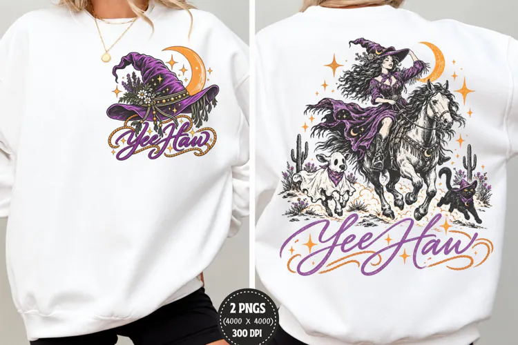 Yee Haw Witch Front Back Shirt Design, Western Witch Front B