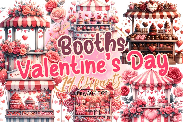 Valentine booths watercolor clipart