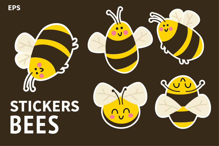 Bee sticker set cute cartoon honey insects pack