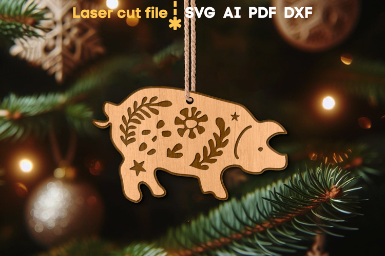 Pig Christmas Ornament SVG laser cut file for Glowforge