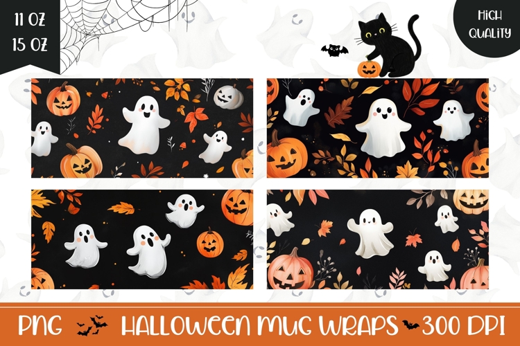 Cartoon Halloween Ghosts Mug Template, Fall Mug Designs