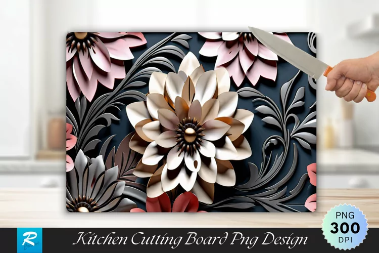 3D Flowers Cutting Board Sublimation Design