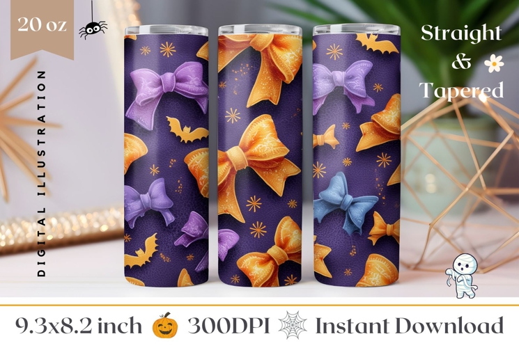 Cute Bows Tumbler Wrap, Cartoon Halloween Bats Tumbler Print