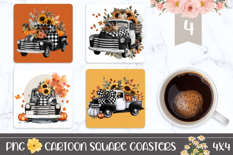 Fall Truck Square Coasters, Sunflowers Coaster Designs