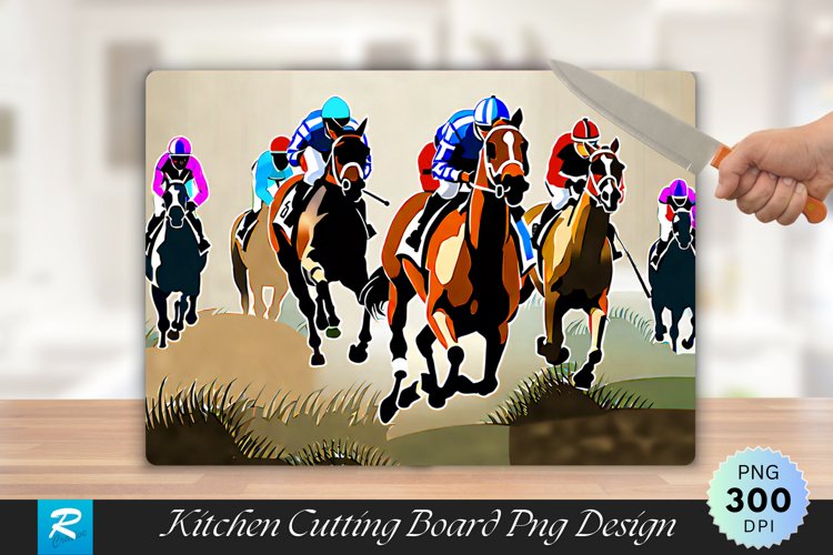 Racehorses and Jockeys Cutting Board Sublimation Design example image 1