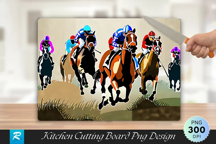Racehorses and Jockeys Cutting Board Sublimation Design