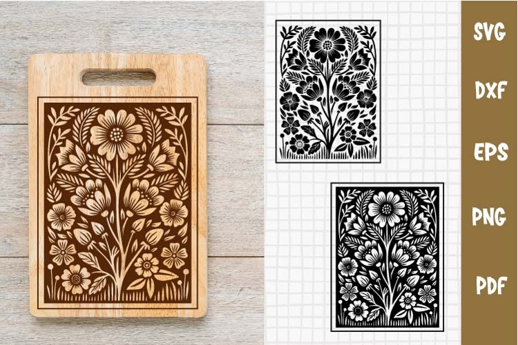 Vintage Floral Design, Flowers SVG Pattern, Cutting board