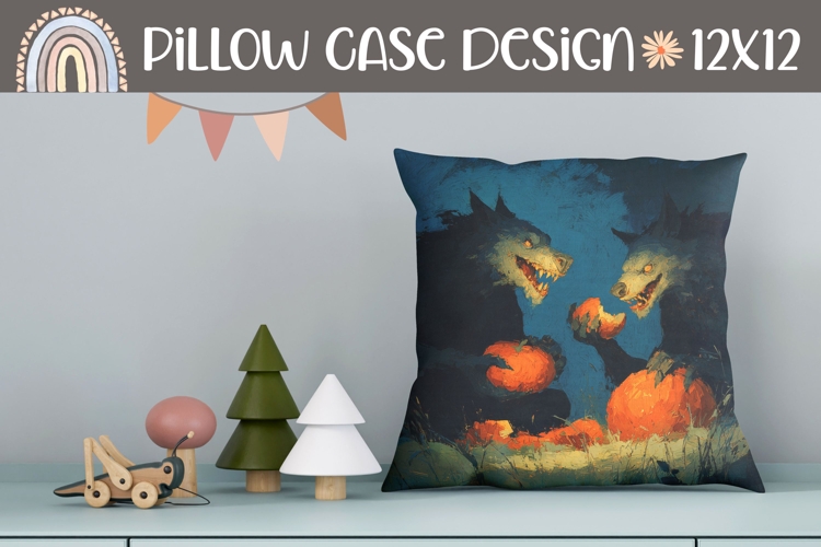 Scary Wolf Pillow, Pumpkins Pillowcase, Halloween Pillow PNG
